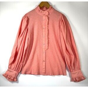 Antik Batik Yva Blouse Women XS Peach Pink Ruffles Textured Gauze Romantic Paris